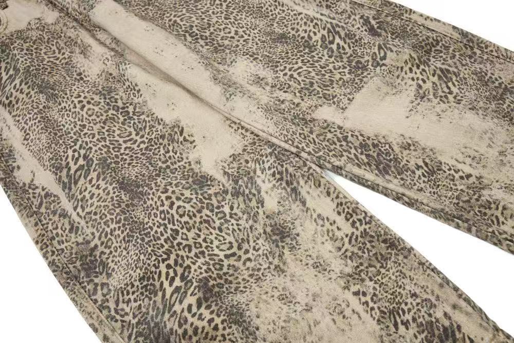 Vintage Leopard Print Baggy Wide Leg Jeans