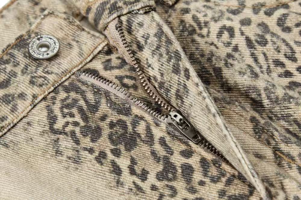 Vintage Leopard Print Baggy Wide Leg Jeans