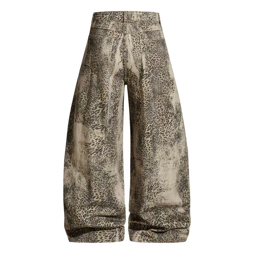 Vintage Leopard Print Baggy Wide Leg Jeans