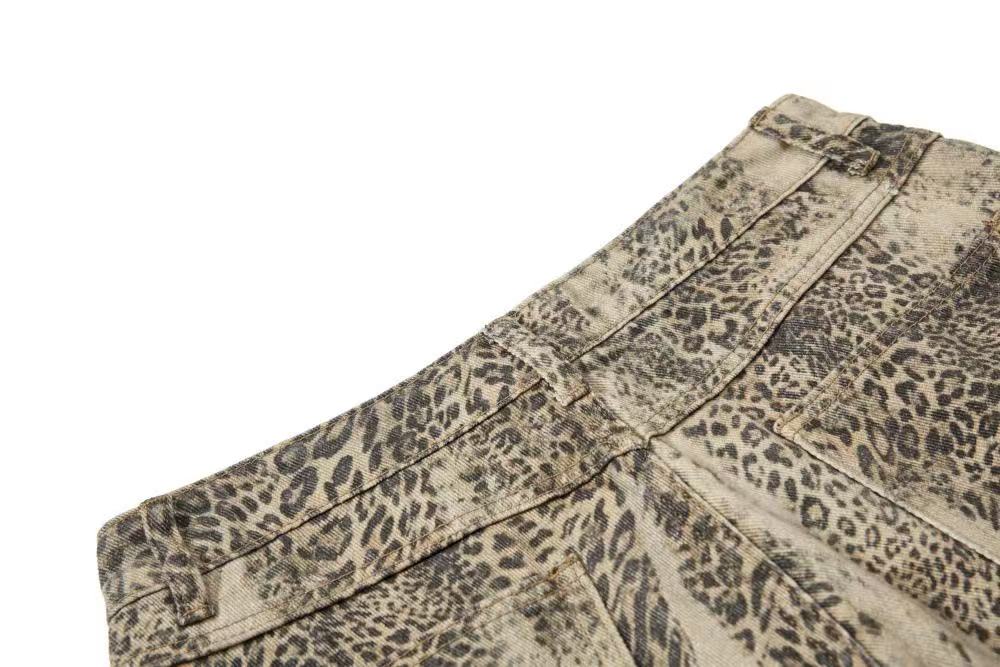 Vintage Leopard Print Baggy Wide Leg Jeans