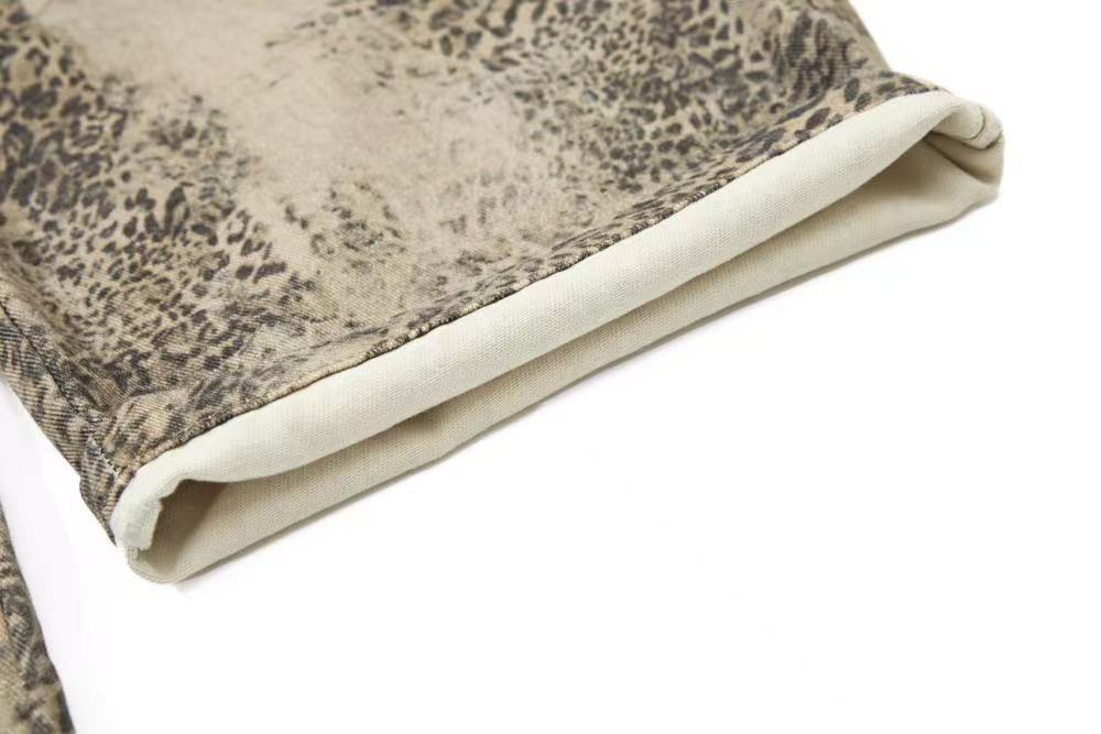 Vintage Leopard Print Baggy Wide Leg Jeans