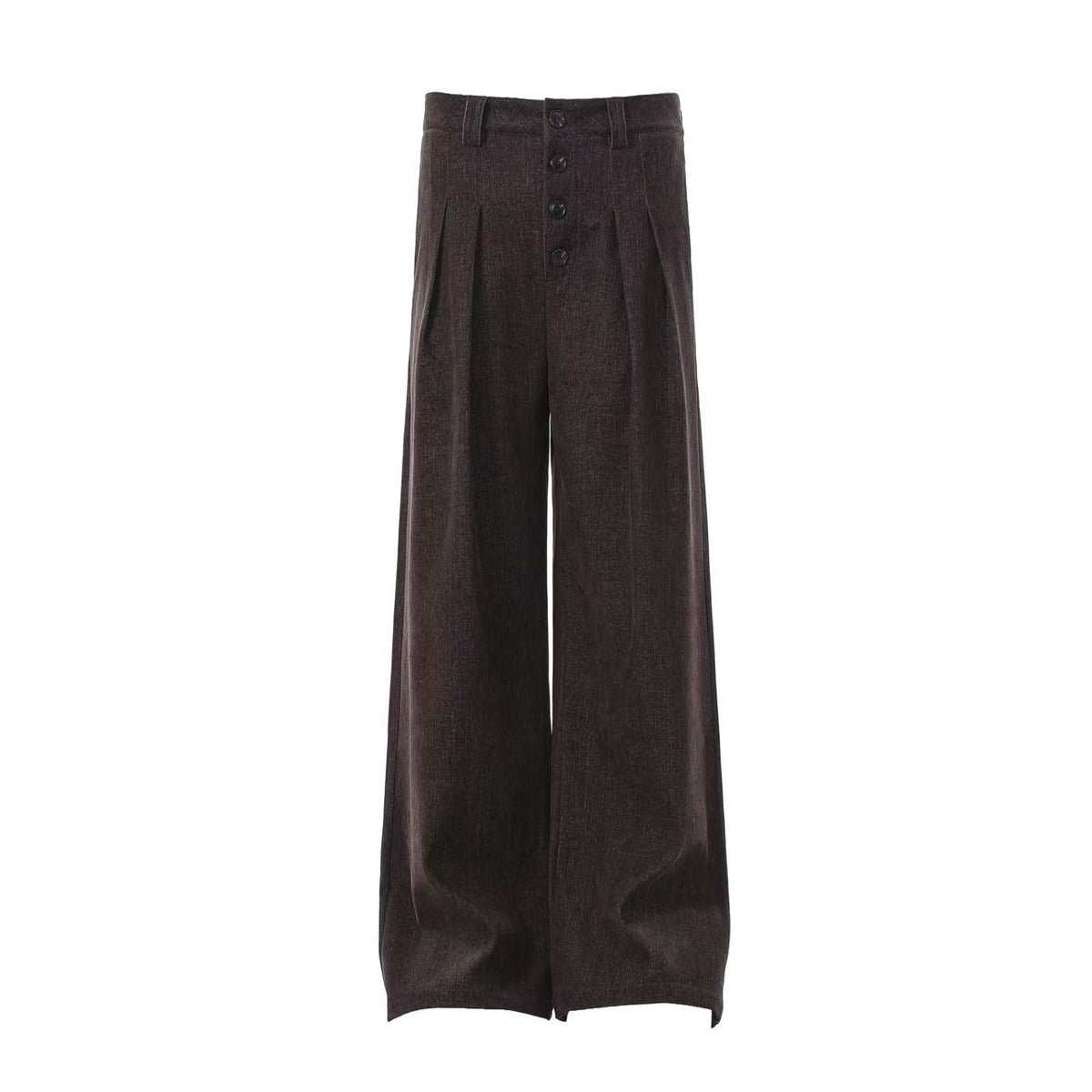 High Waist Button Front Pleated Wide Leg Wool Blend Suit Pants