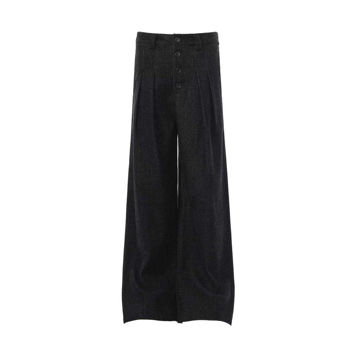 High Waist Button Front Pleated Wide Leg Wool Blend Suit Pants