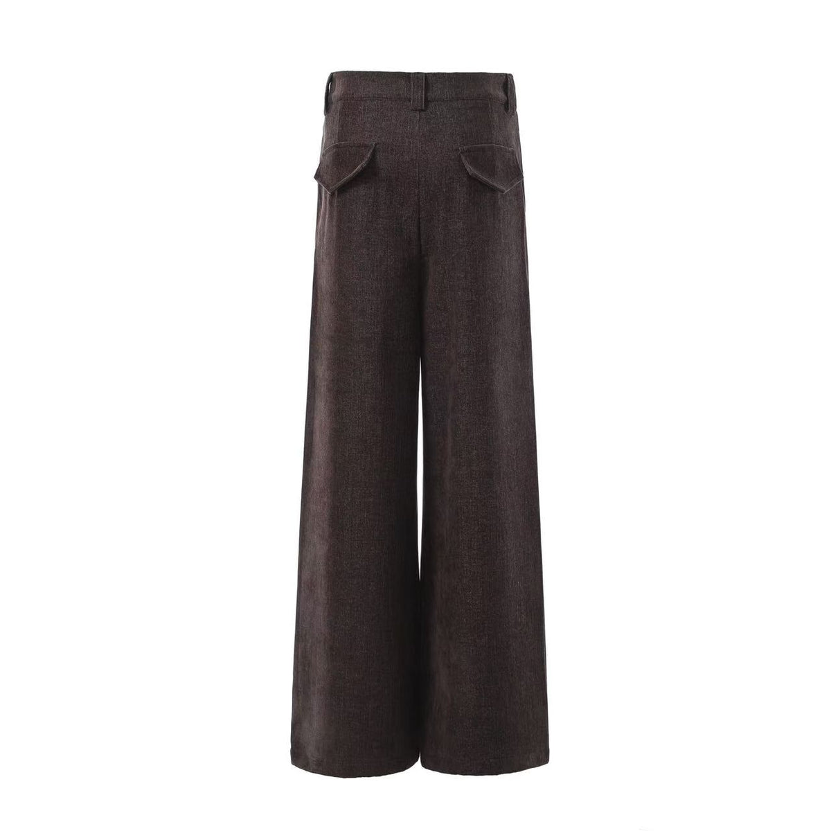 High Waist Button Front Pleated Wide Leg Wool Blend Suit Pants
