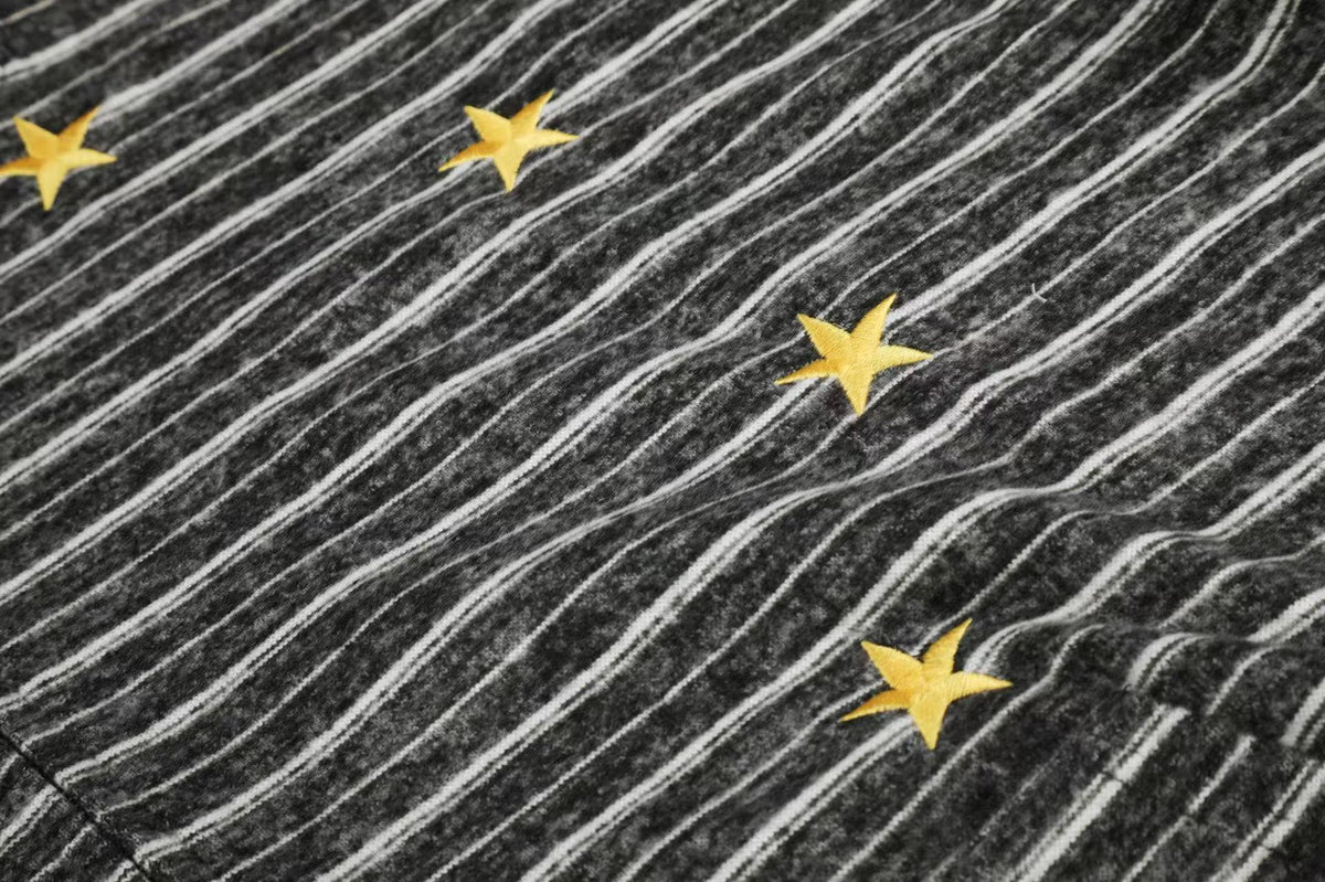 Striped Star Embroidery Zip-Up Hoodie