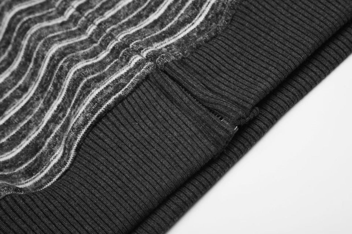 Striped Star Embroidery Zip-Up Hoodie