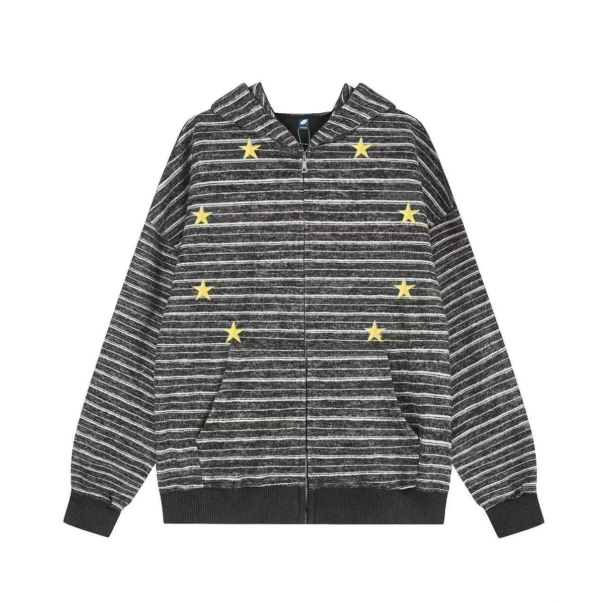 Striped Star Embroidery Zip-Up Hoodie