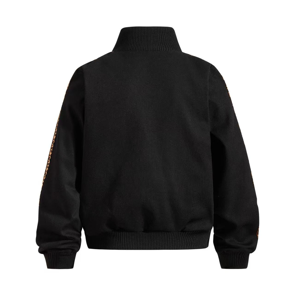 Cropped Leopard Print Side Stripe Script Embroidery Track Jacket