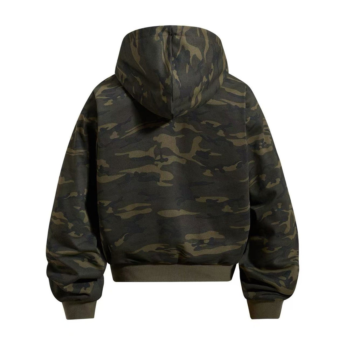 Cropped Cursive Script Print Zip-Up Hooded Jacket