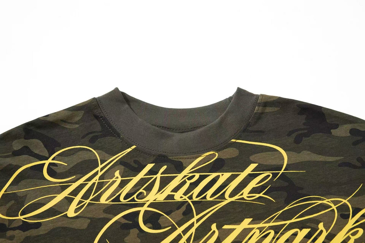 Cropped Mock Neck Cursive Script Print Long Sleeve