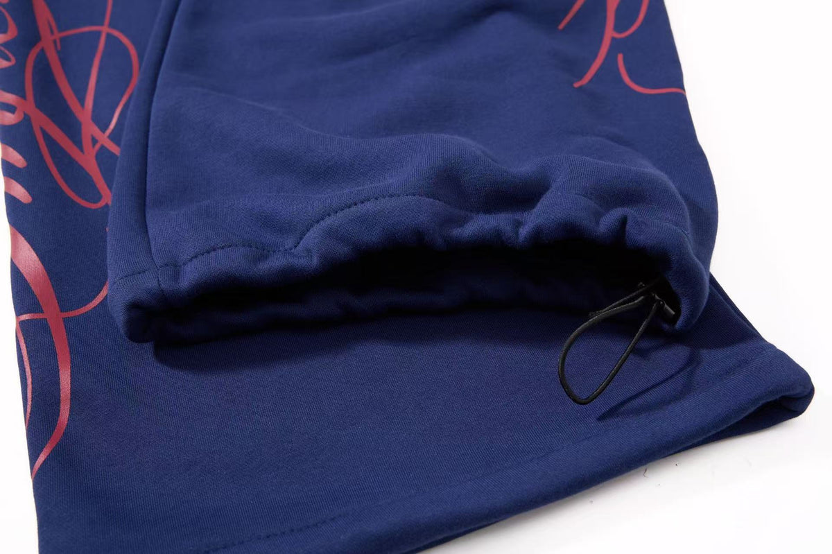 Streetwear Fleece Lined Side Script Line Graphic Print Wide-Leg Sweatpants