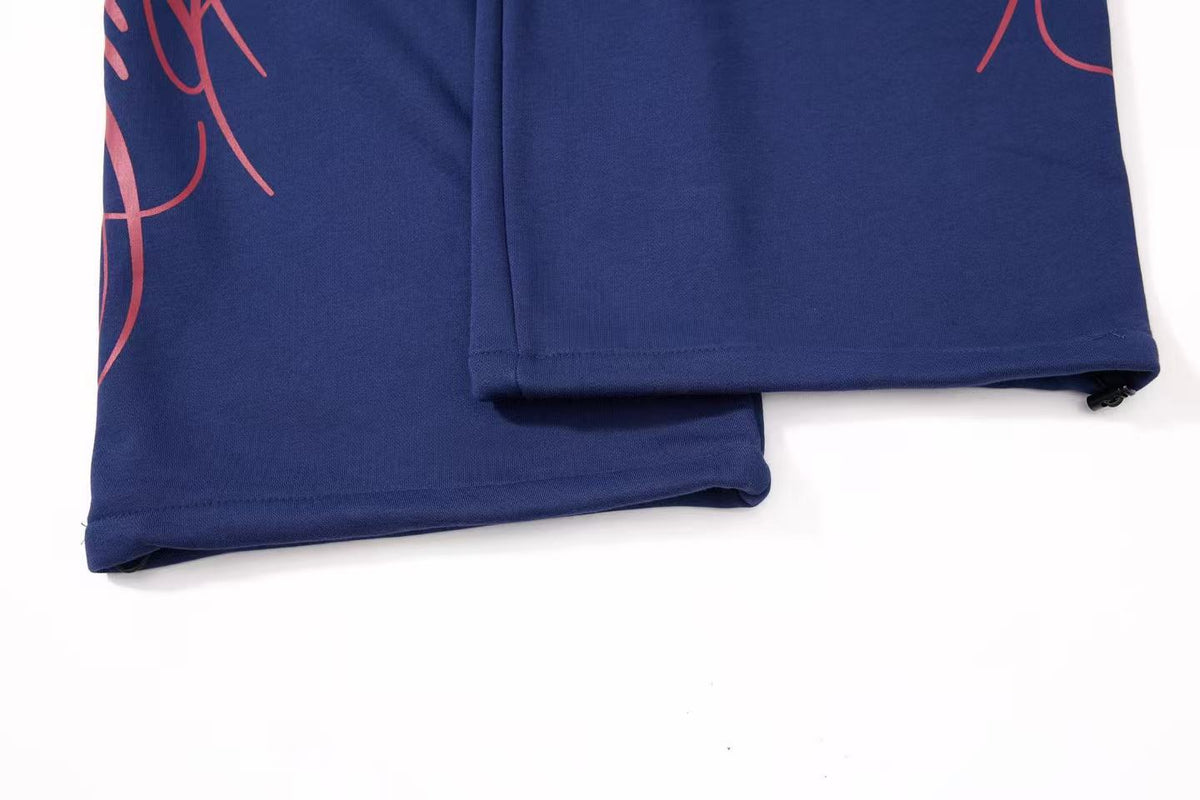 Streetwear Fleece Lined Side Script Line Graphic Print Wide-Leg Sweatpants