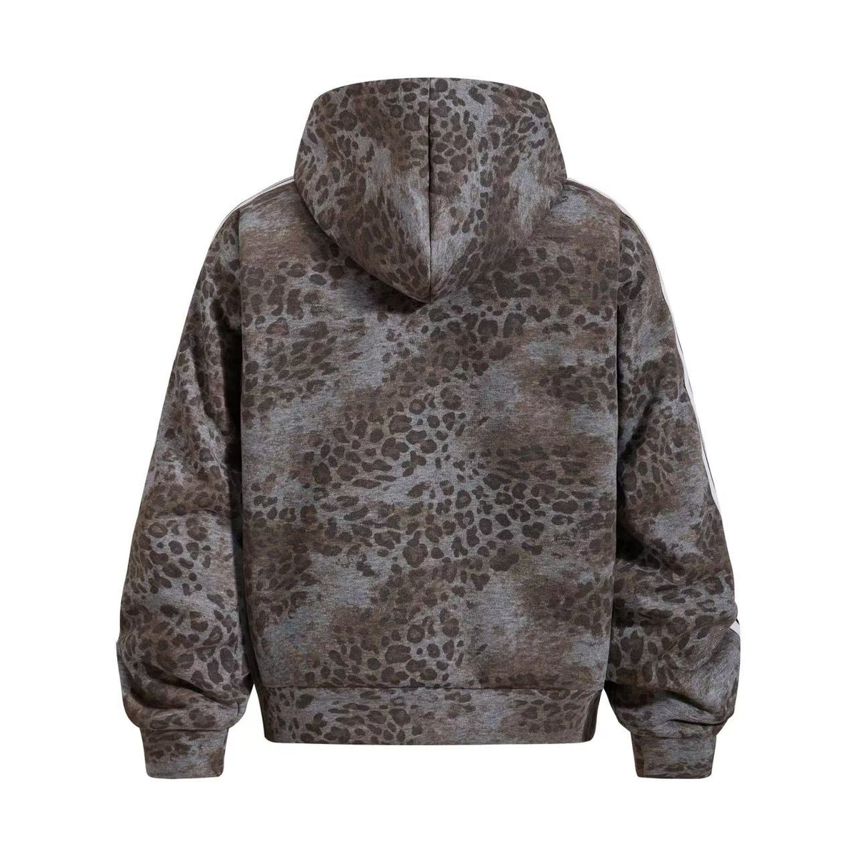 Cropped Vintage Leopard Tiger Embroidery Striped Sleeve Hooded Jacket