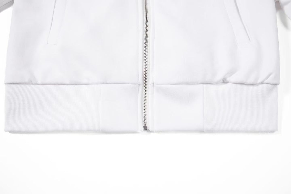 Cropped Crest Embroidered Leopard Striped Sleeve Varsity Zip Up Hooded Jacket