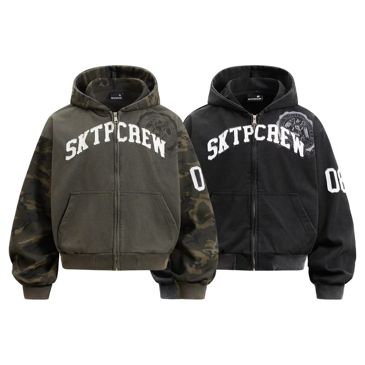 Cropped Chenille Letter Zip Up Hooded Jacket