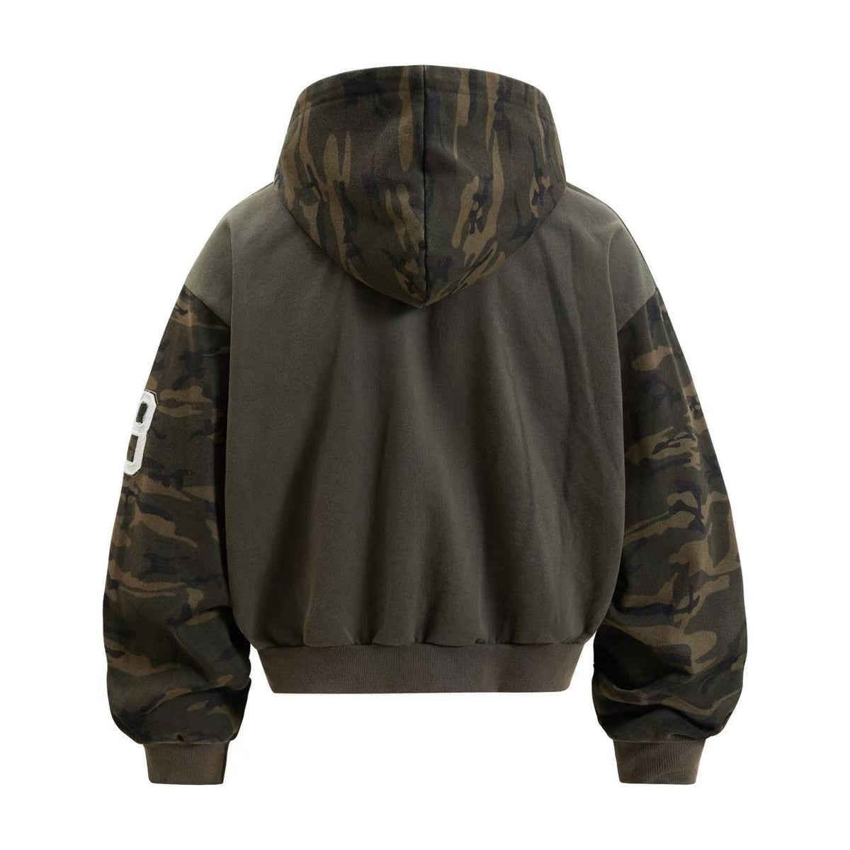 Cropped Chenille Letter Zip Up Hooded Jacket