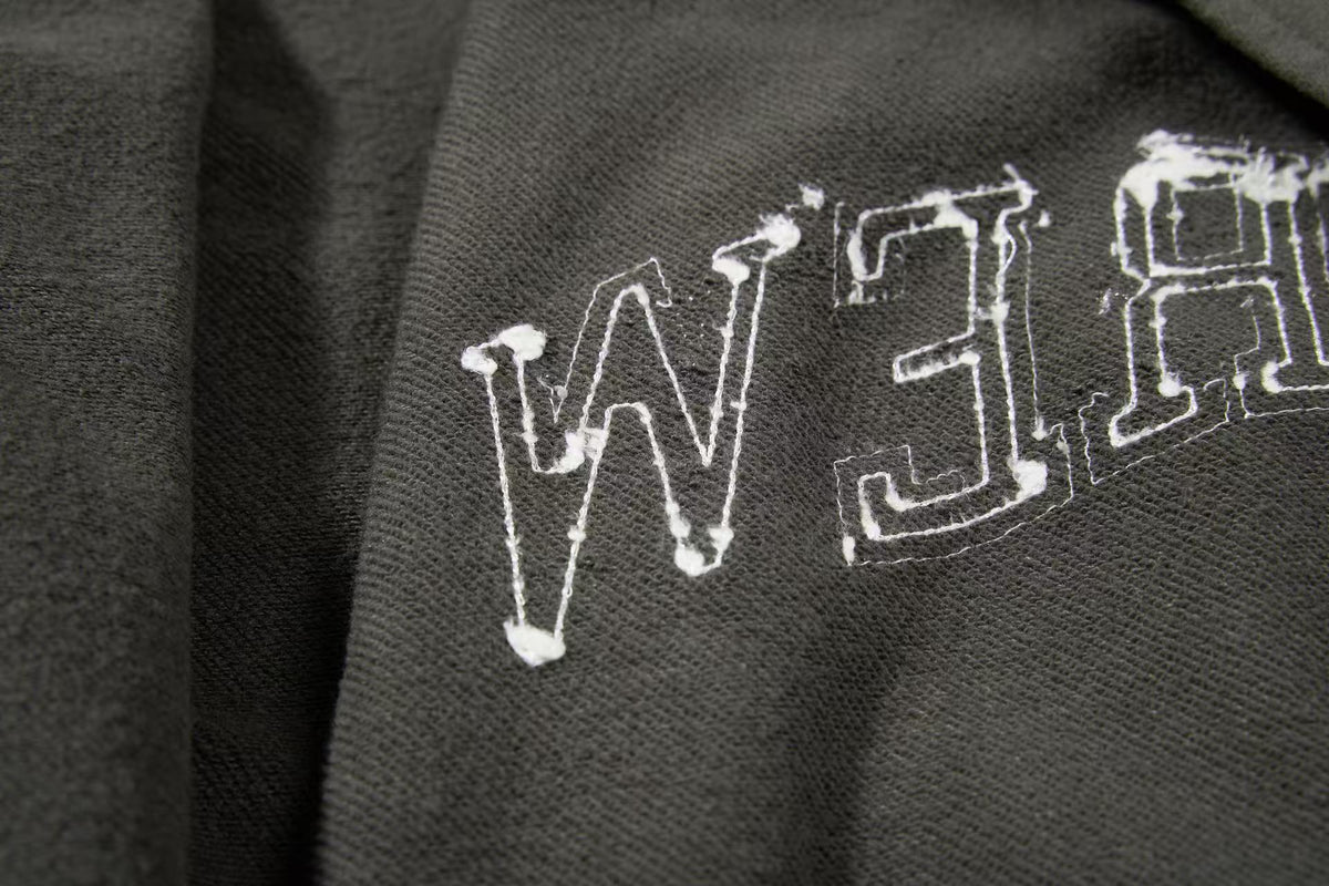 Cropped Chenille Letter Zip Up Hooded Jacket