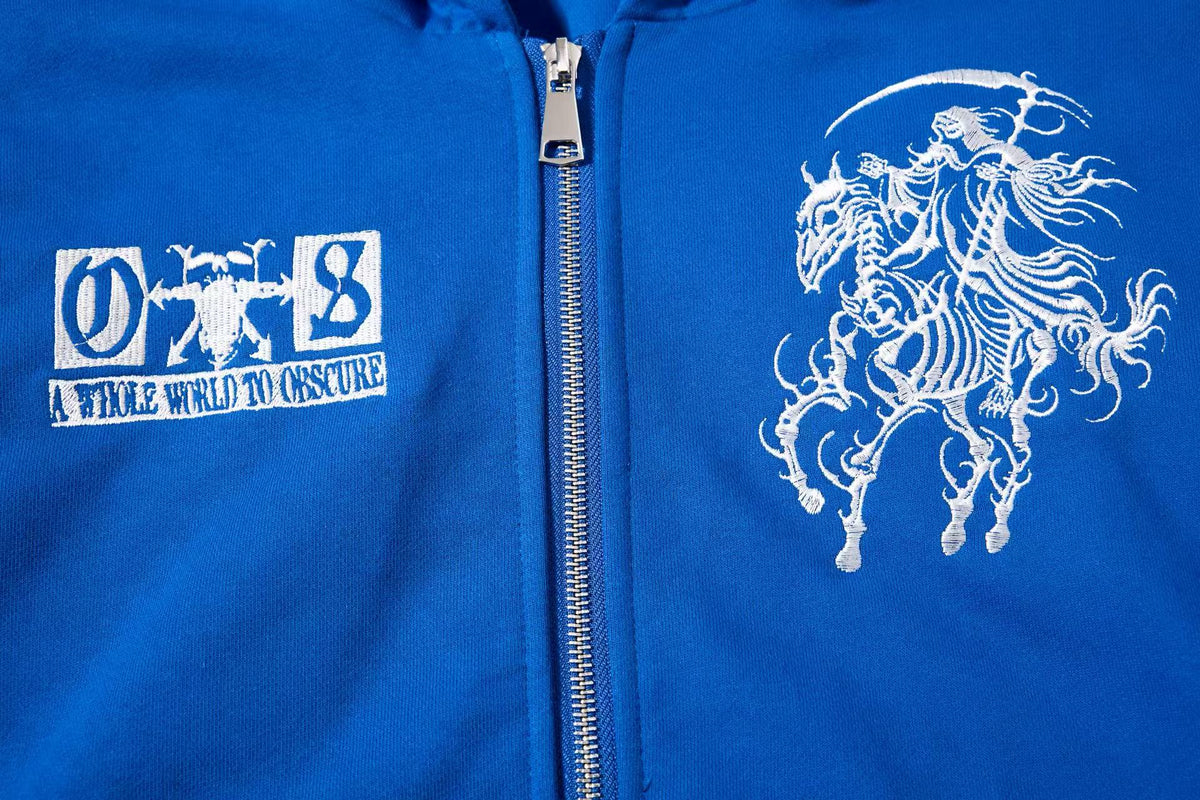 Cropped Skeleton Horseman Graphic Flame Print Sleeve Hooded Jacket