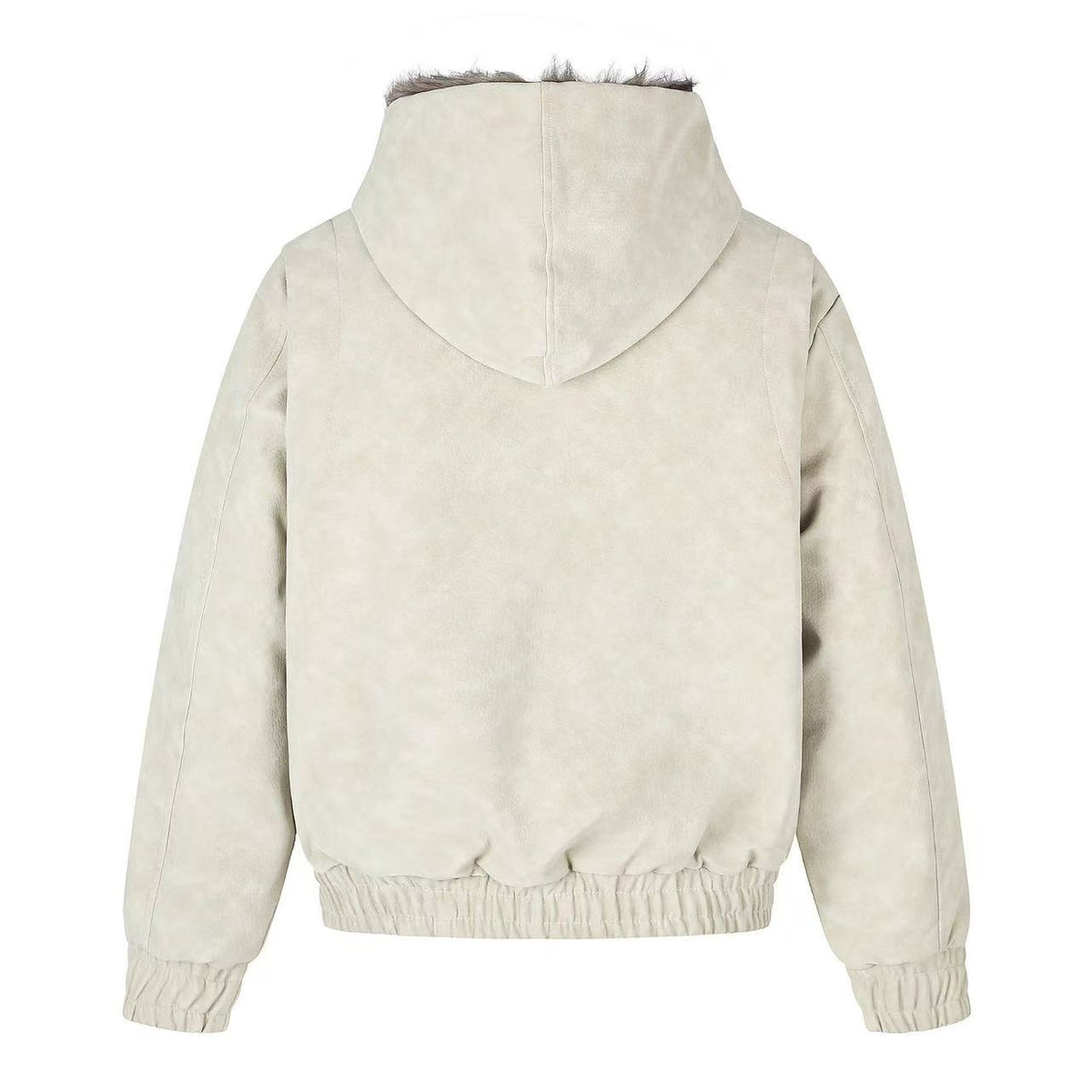 Vintage Suede Fur Lined Multi Button Decor Hooded Jacket