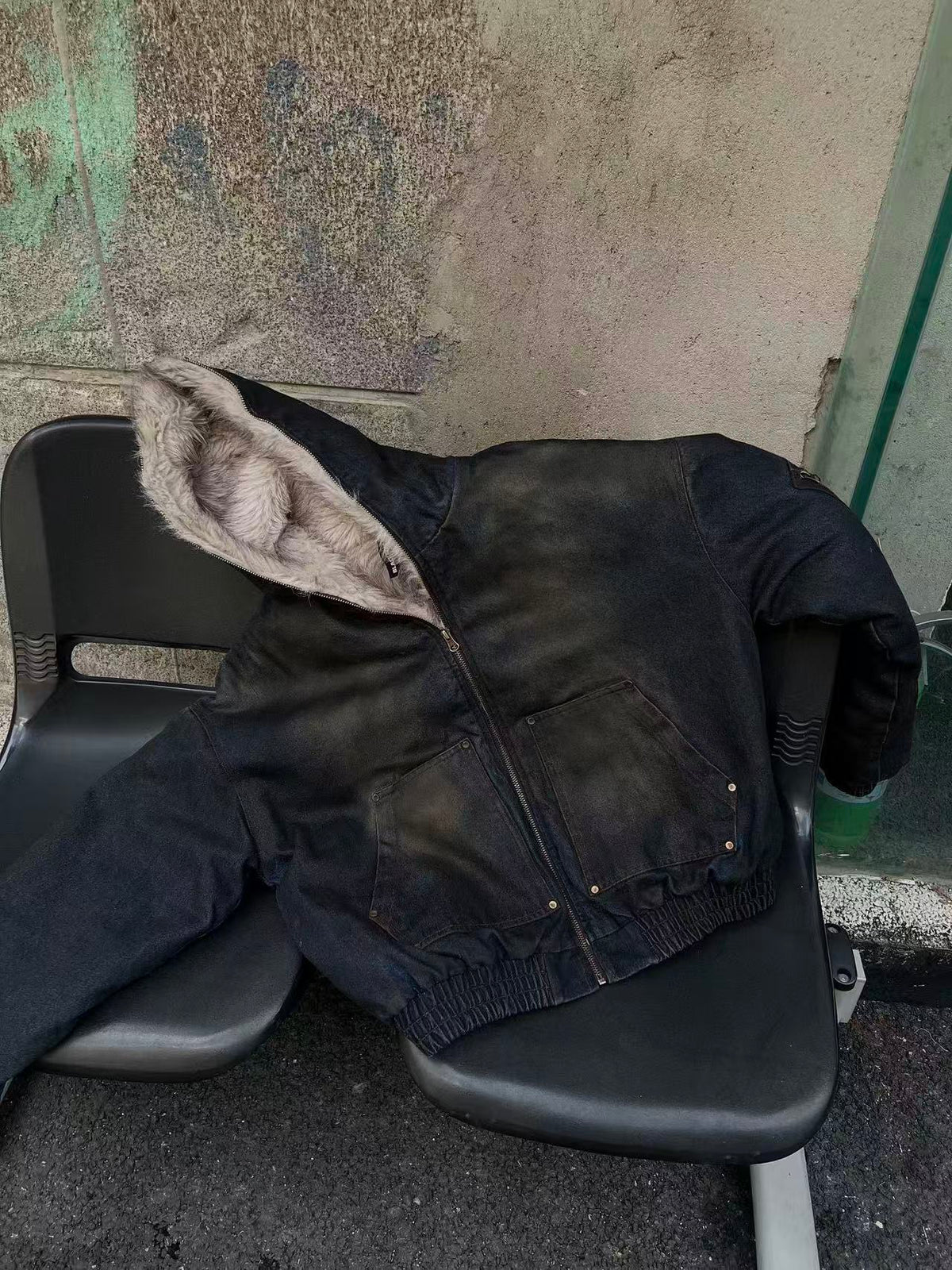 Vintage Washed Sherpa-Lined Denim Jacket