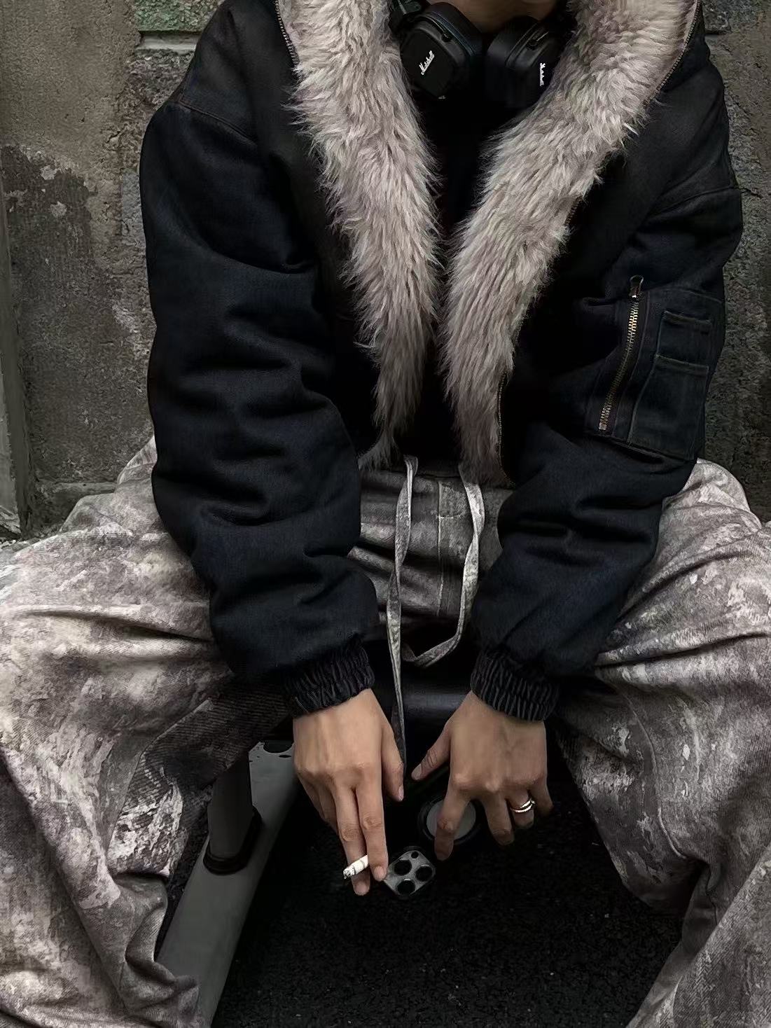 Vintage Washed Sherpa-Lined Denim Jacket