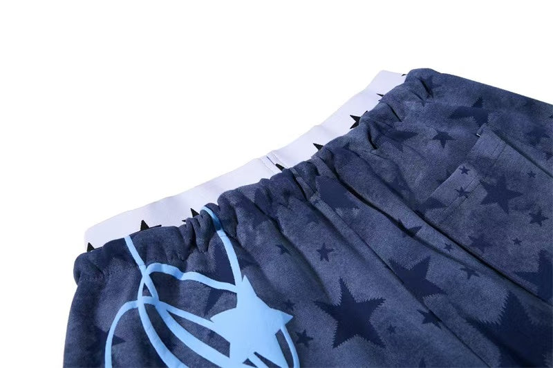 Washed Star Print Double Waist Baggy Wide-Leg Sweatpants