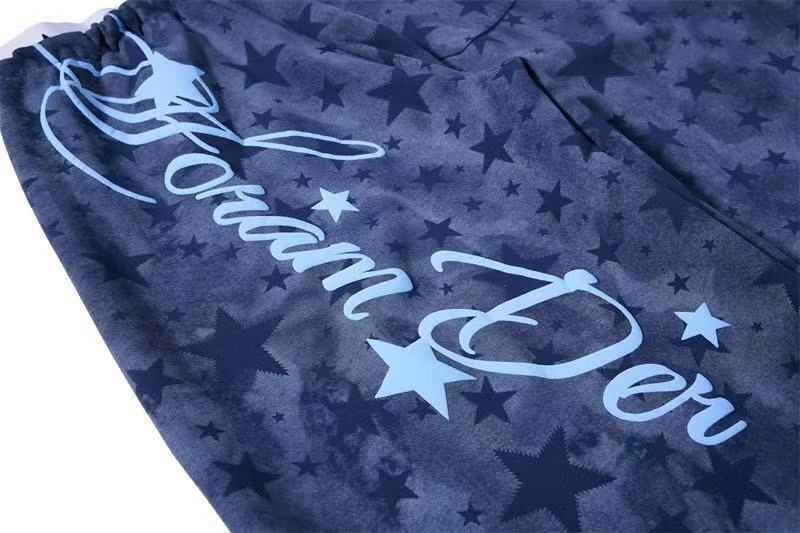 Washed Star Print Double Waist Baggy Wide-Leg Sweatpants