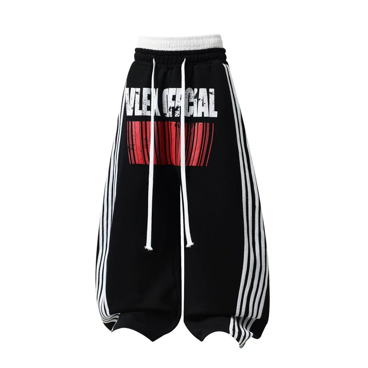 Unisex Washed Barcode Print Side Striped Wide Leg Sweatpants