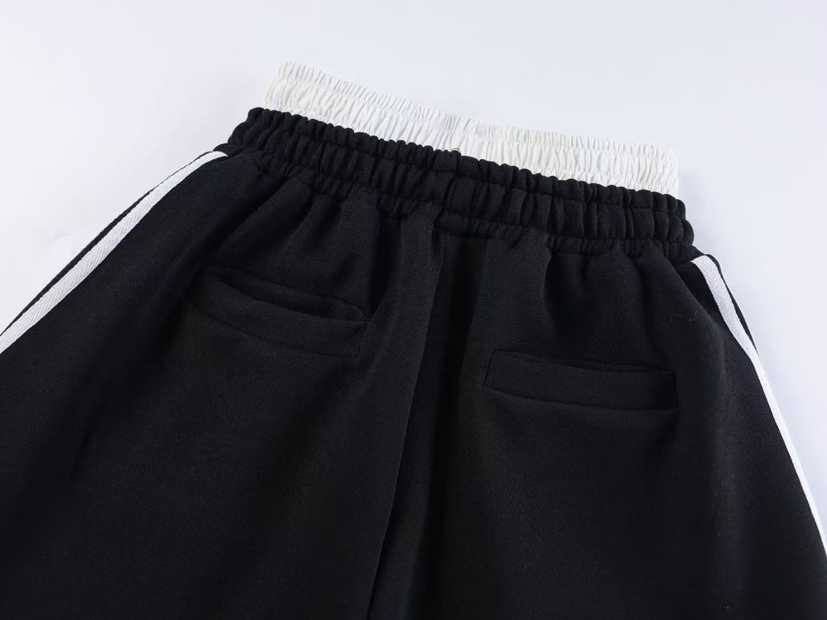 Unisex Washed Barcode Print Side Striped Wide Leg Sweatpants