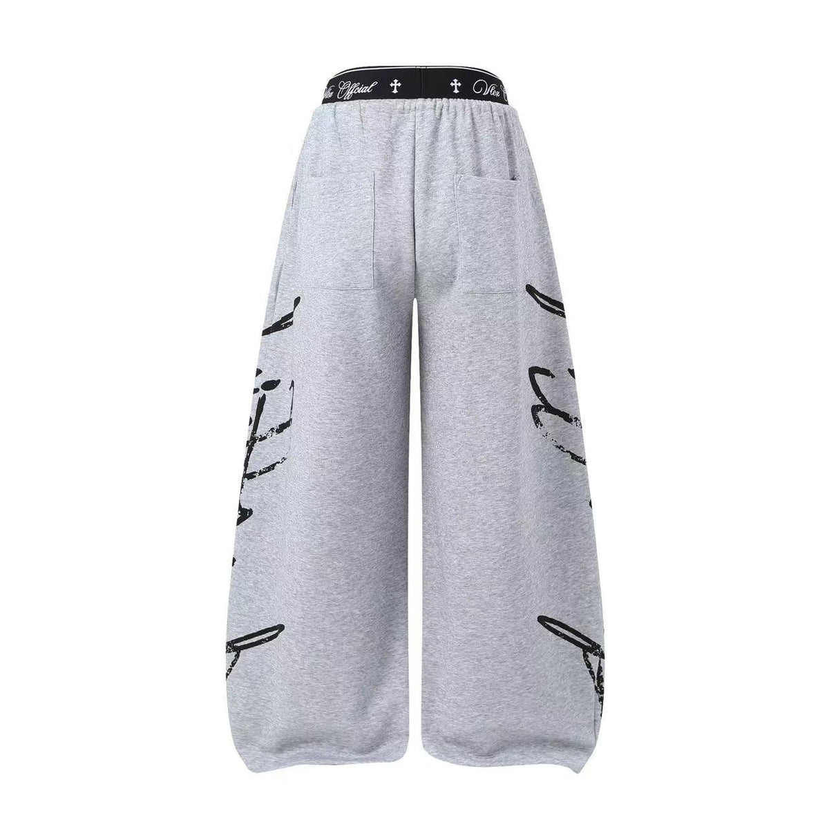 Unisex Side Script Letter Print Wide Leg Sweatpants
