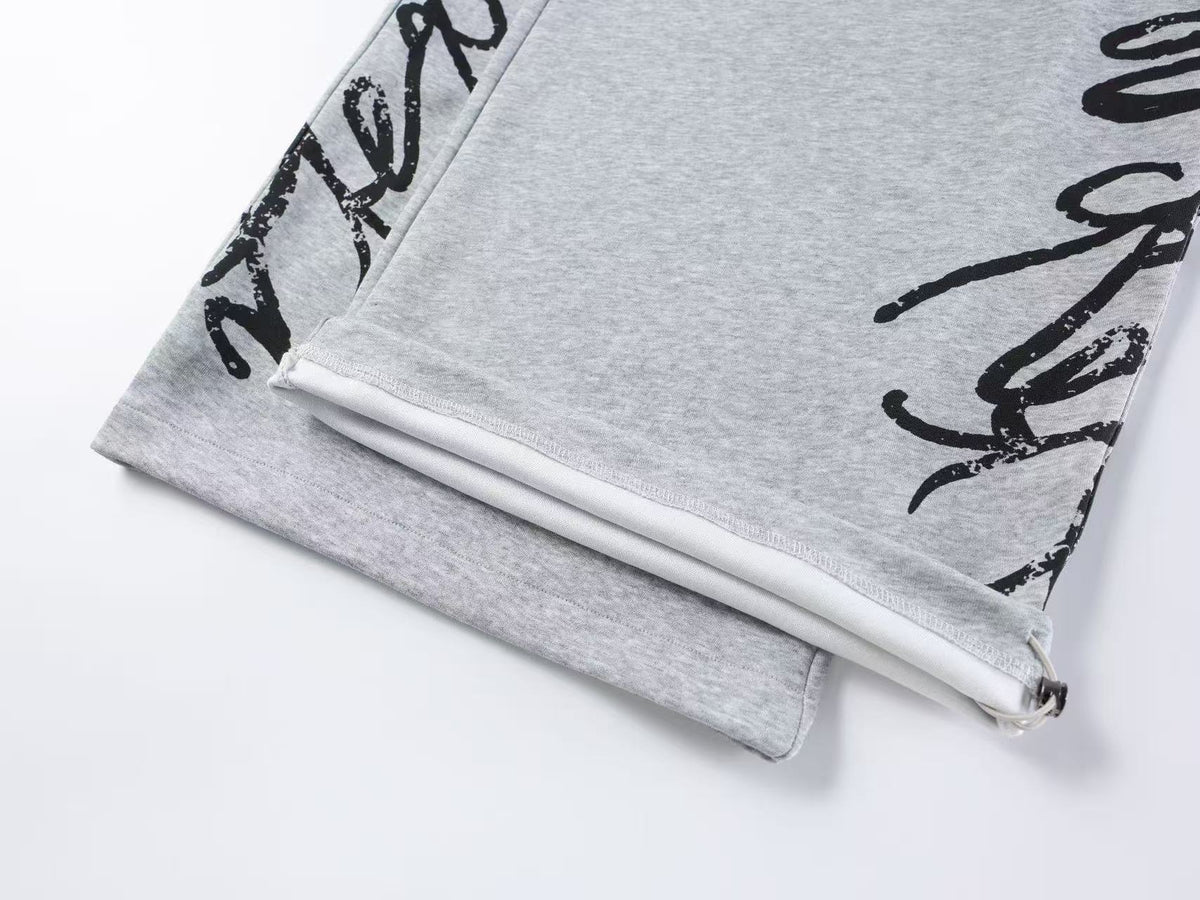 Unisex Side Script Letter Print Wide Leg Sweatpants