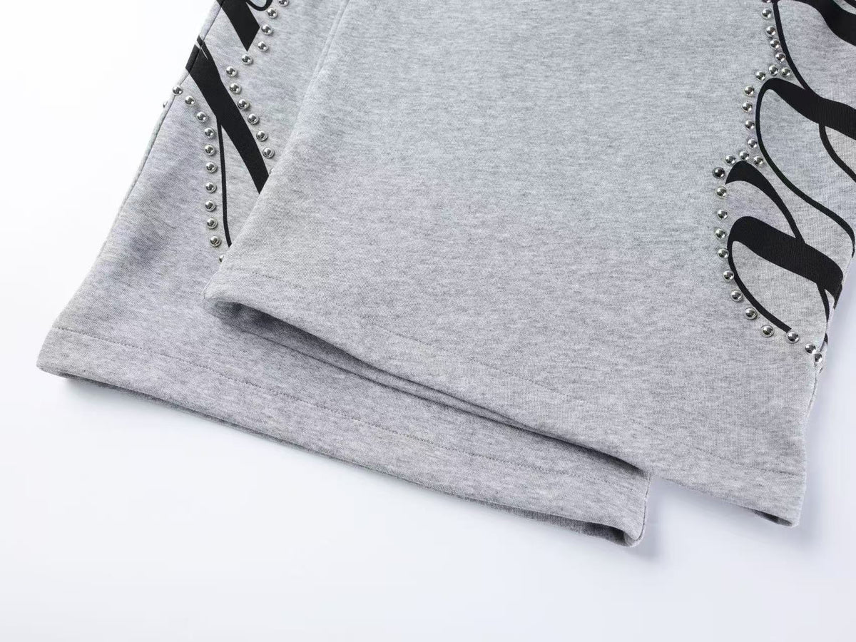 Unisex Rhinestone Script Graphic Wide Leg Sweatpants