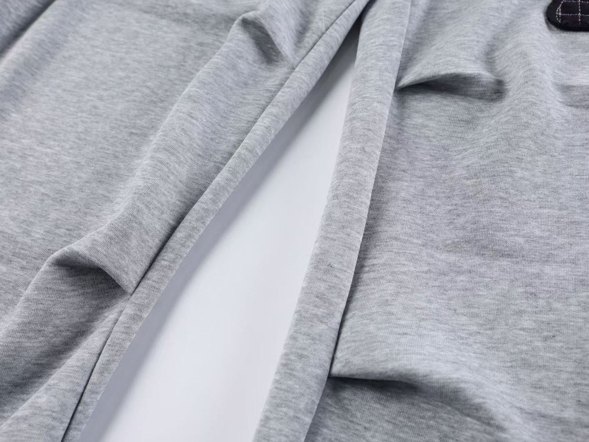 Double Waist Grid Number 7 Patch Wide Leg Sweatpants