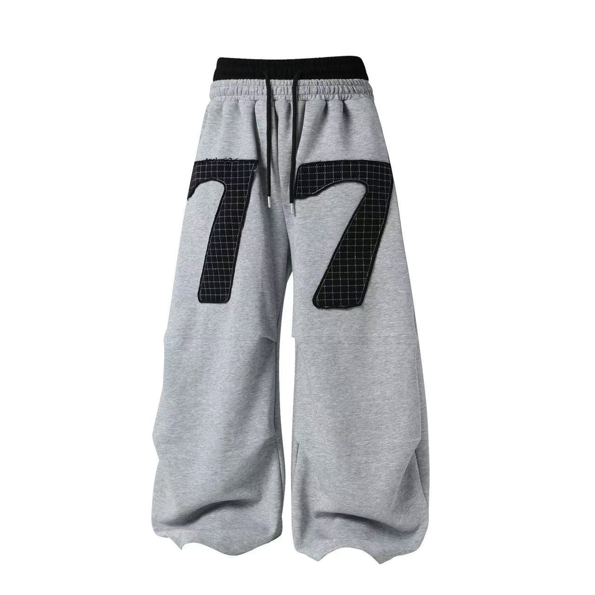 Double Waist Grid Number 7 Patch Wide Leg Sweatpants