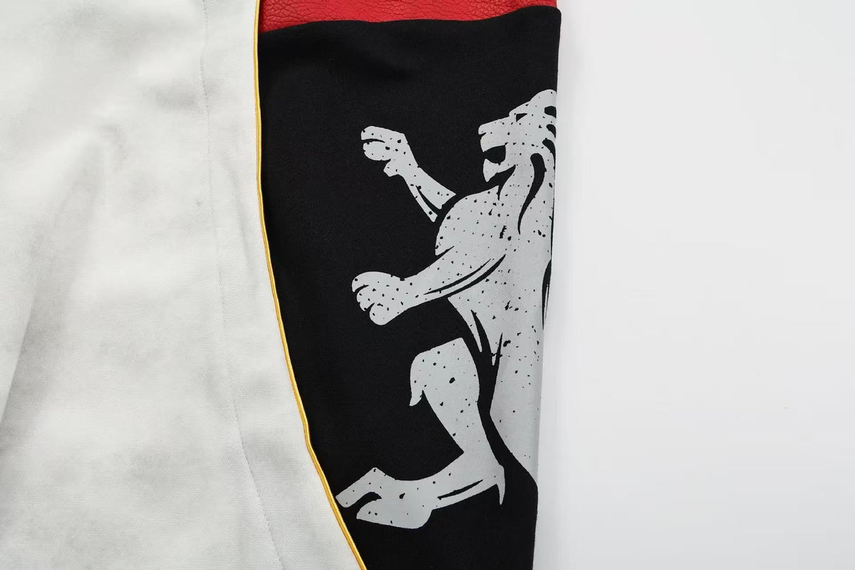 Unisex Washed Shield Lion Patch Graphic Wide Leg Sweatpants