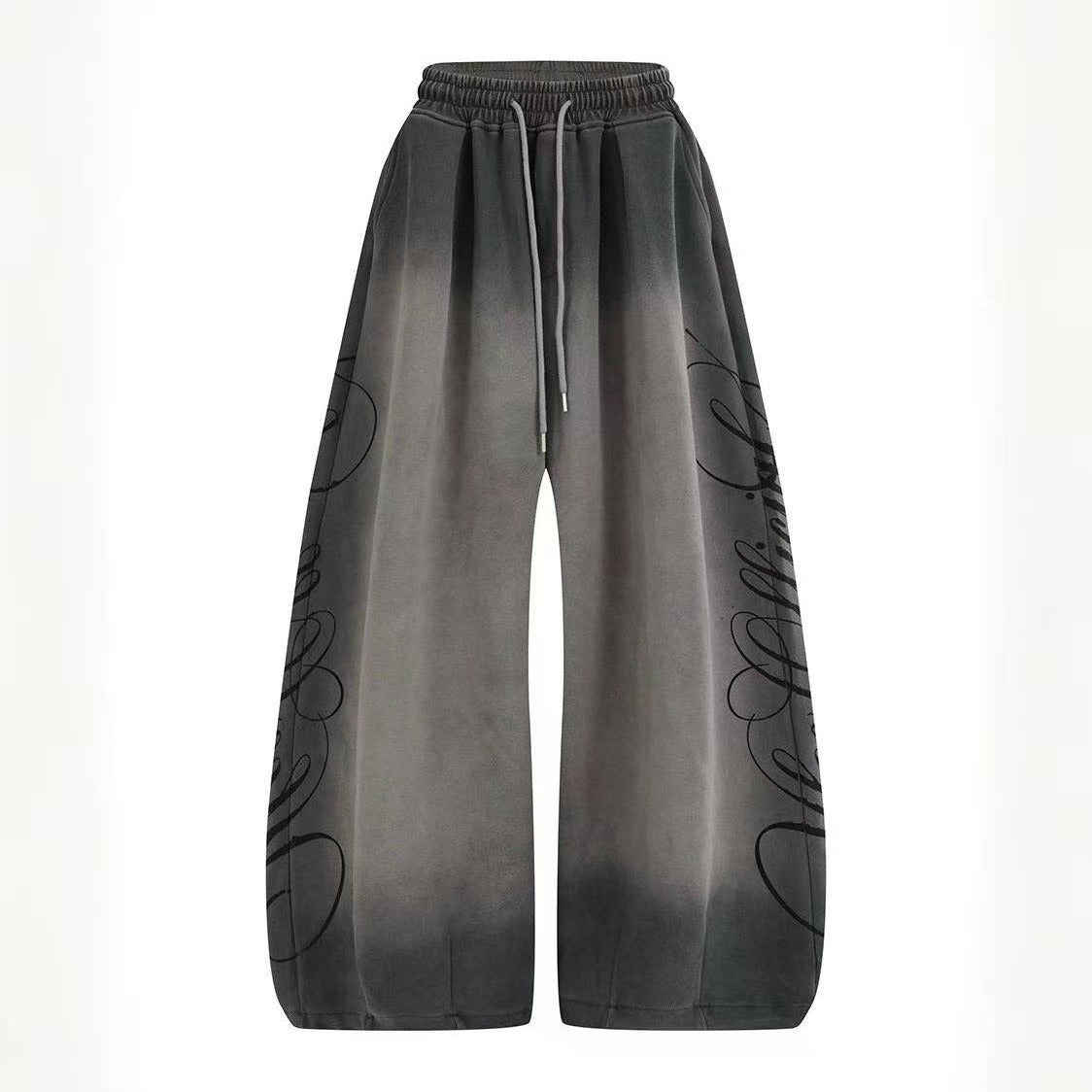 Gradient Washed Side Script Letter Print Wide Leg Sweatpants