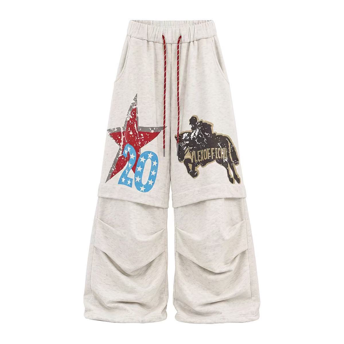 Unisex Vintage Cowboy Star Print Wide Leg Sweatpants