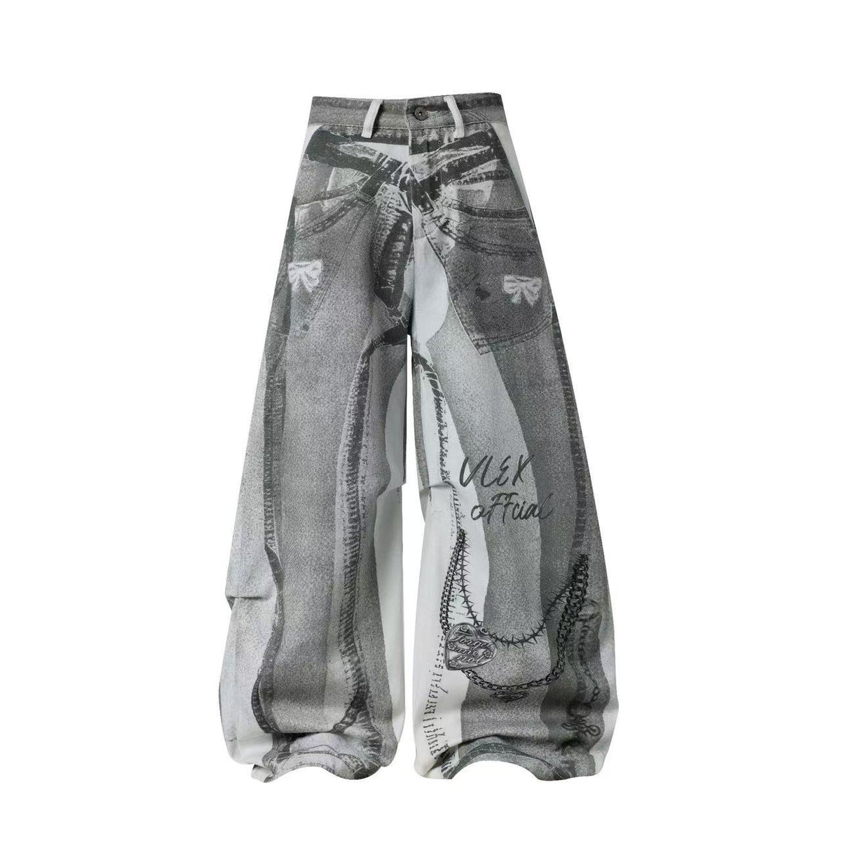 Unisex Denim Illusion Print Wide Leg Baggy Jeans