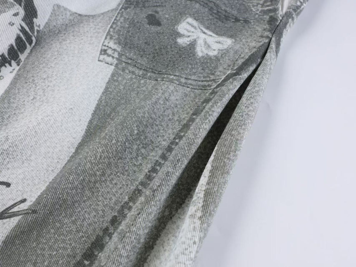 Unisex Denim Illusion Print Wide Leg Baggy Jeans