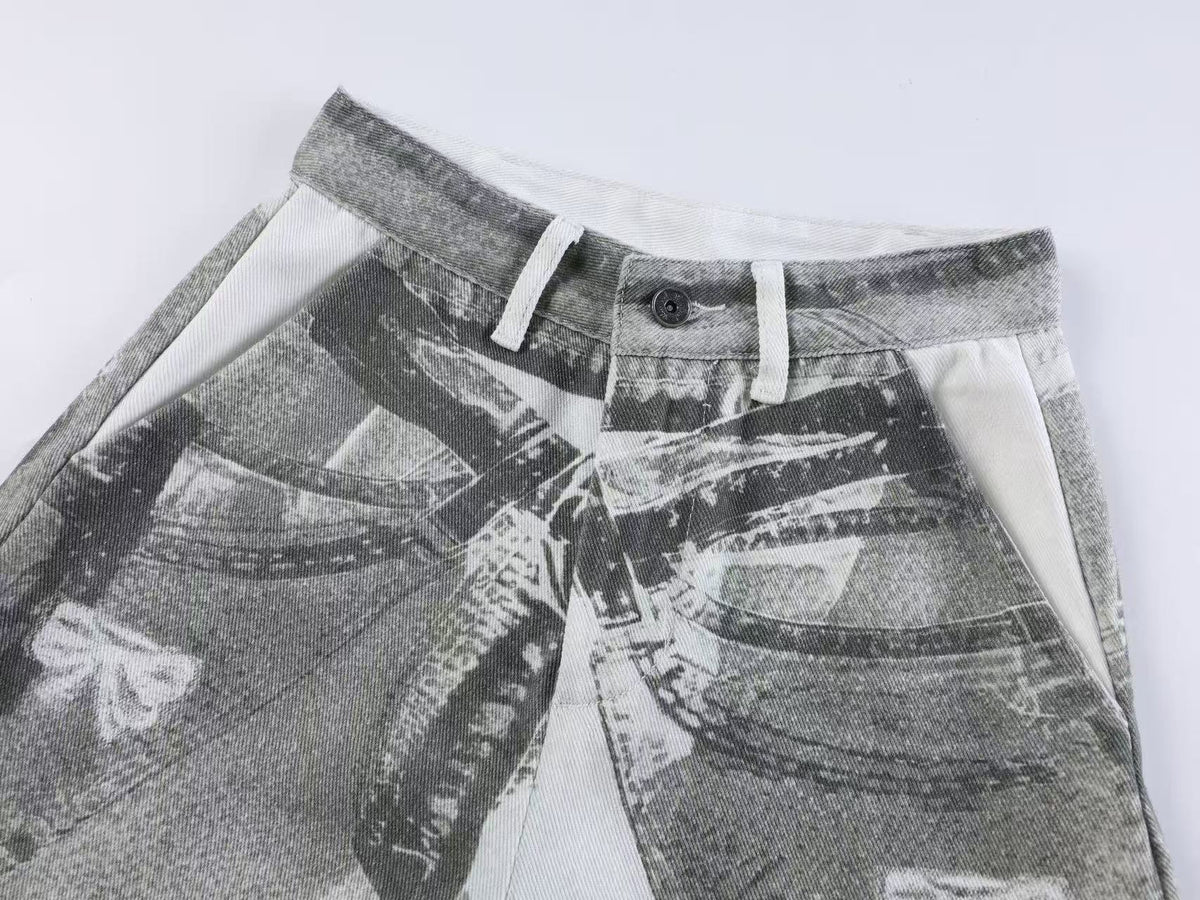 Unisex Denim Illusion Print Wide Leg Baggy Jeans