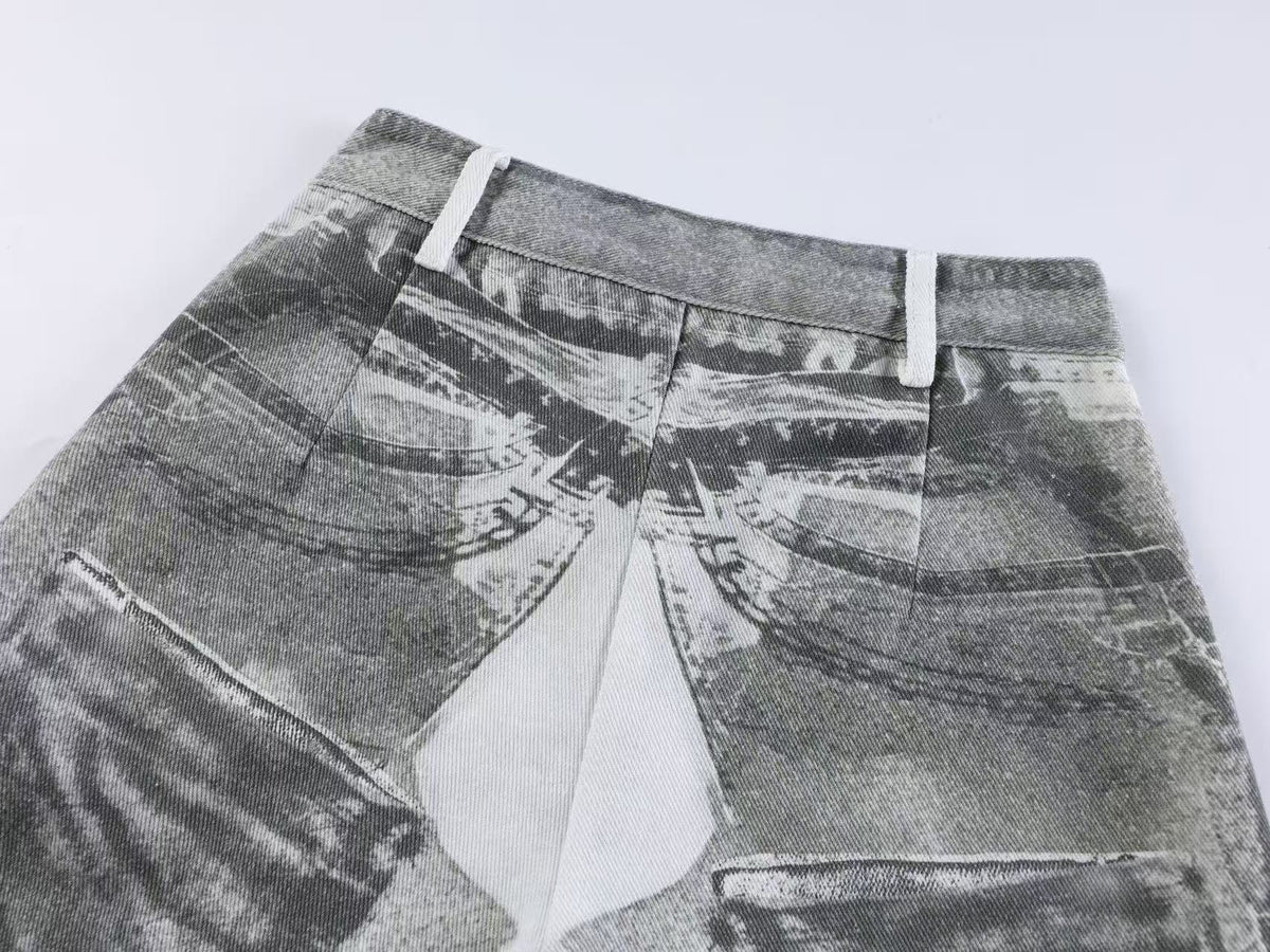 Unisex Denim Illusion Print Wide Leg Baggy Jeans