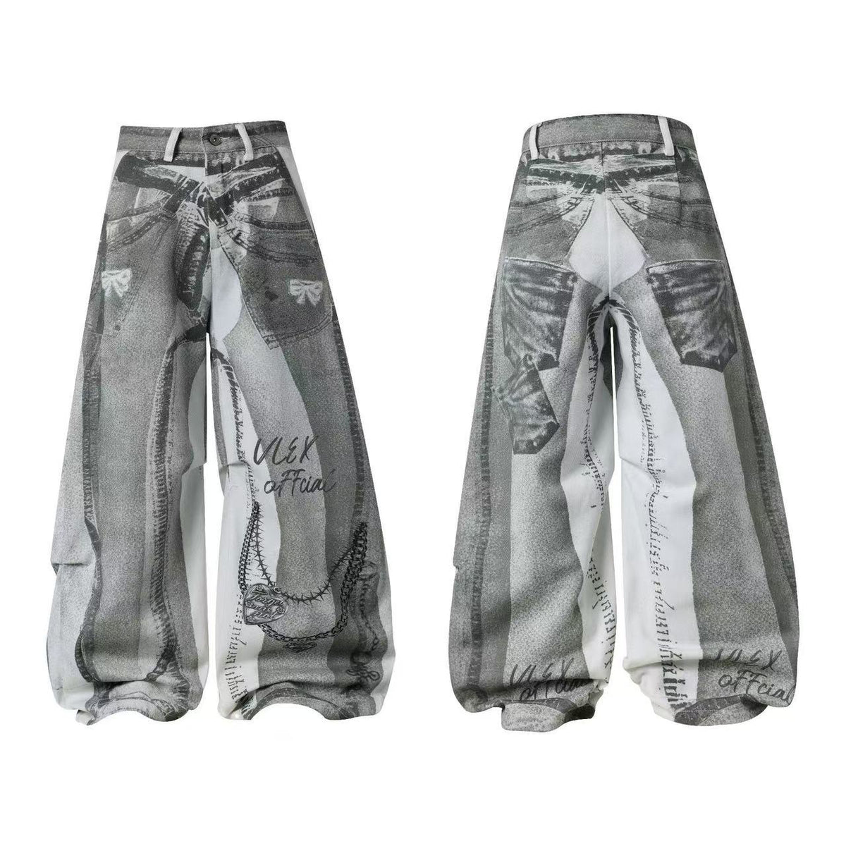 Unisex Denim Illusion Print Wide Leg Baggy Jeans