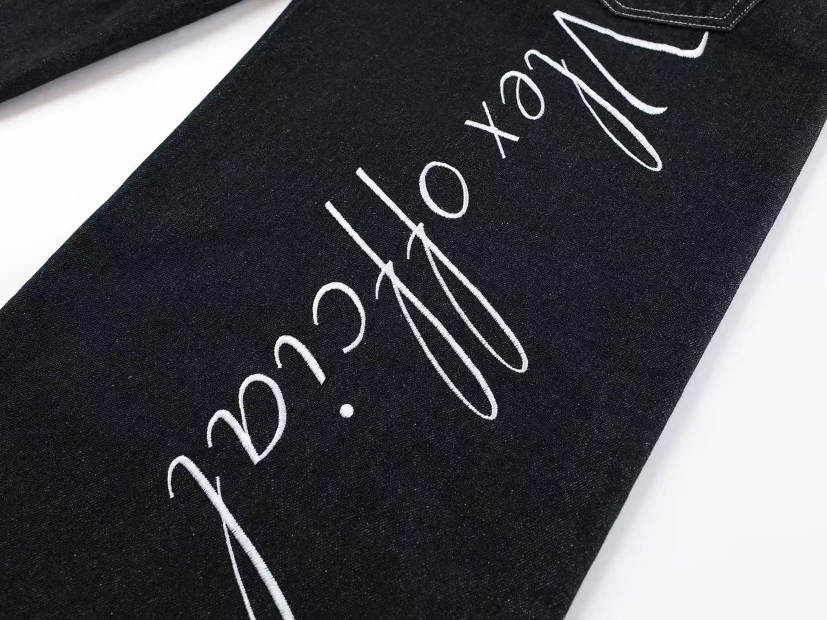Unisex Double Waist Contrast Stitch Baggy Wide Leg Jeans