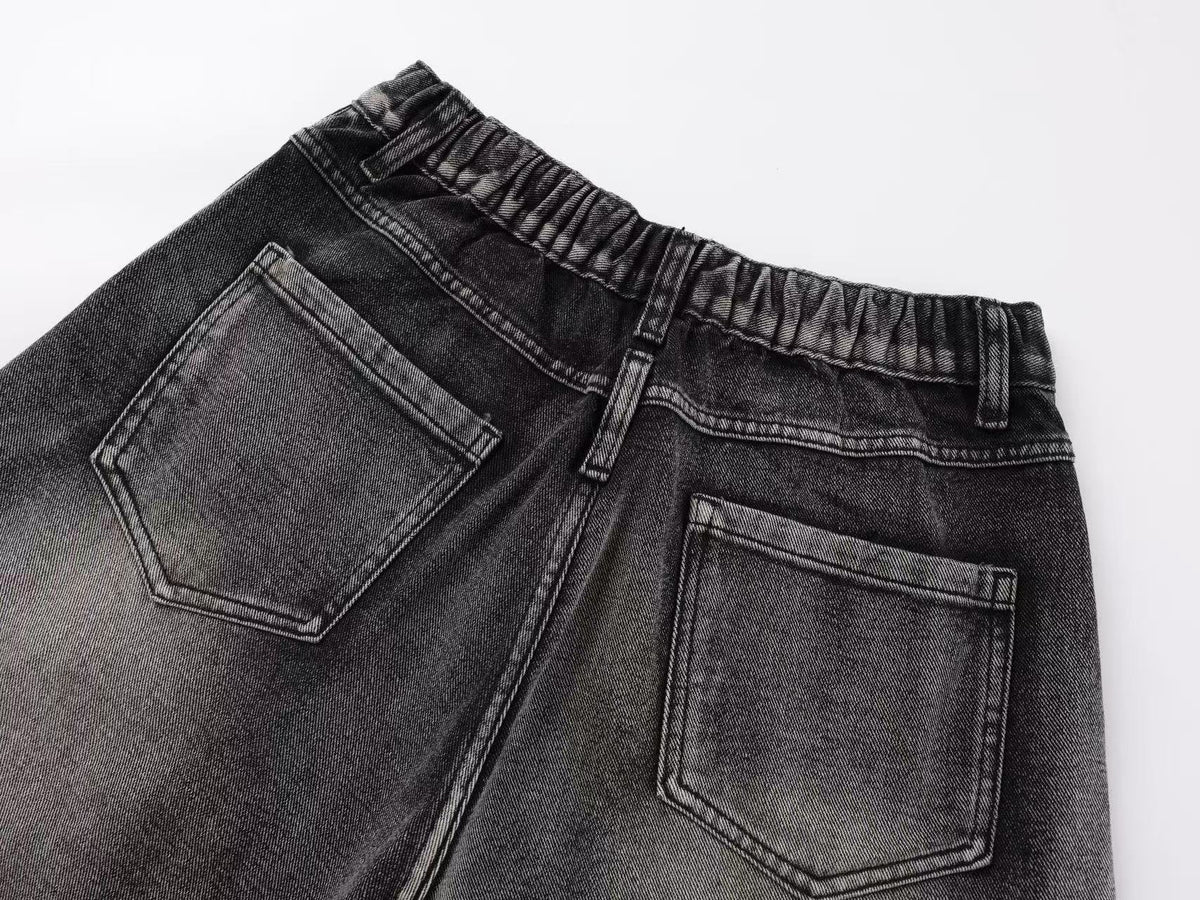 Vintage Distressed Ripped Curved Seam Baggy Wide Leg Jeans