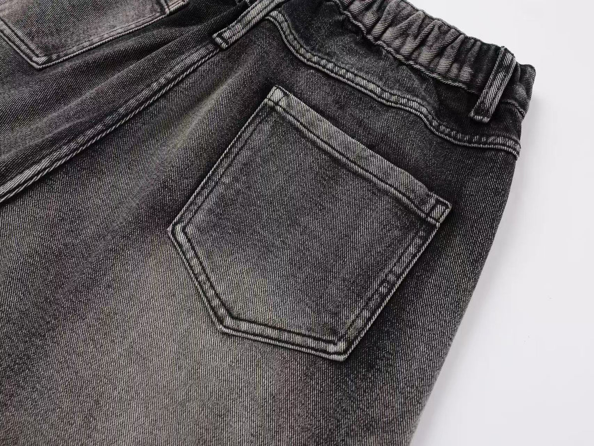 Vintage Distressed Ripped Curved Seam Baggy Wide Leg Jeans