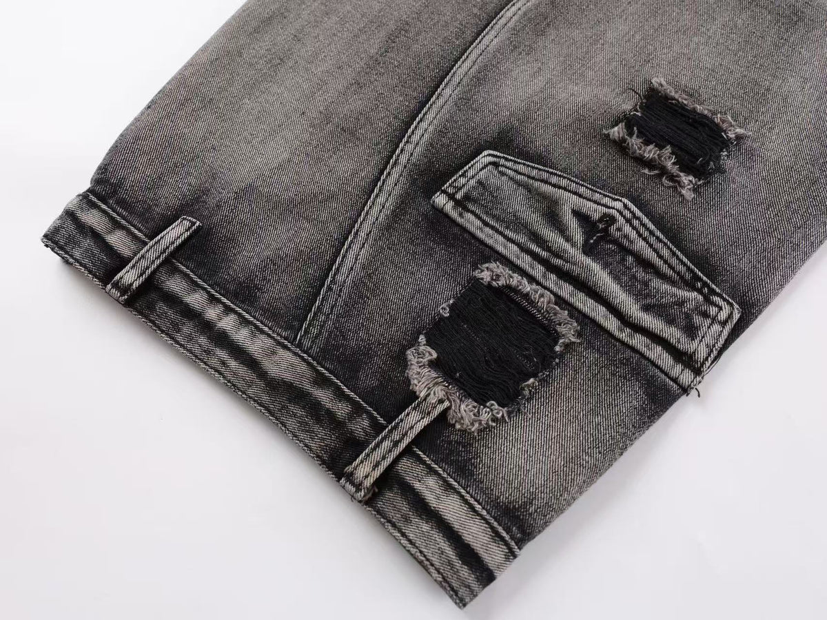 Vintage Distressed Ripped Curved Seam Baggy Wide Leg Jeans