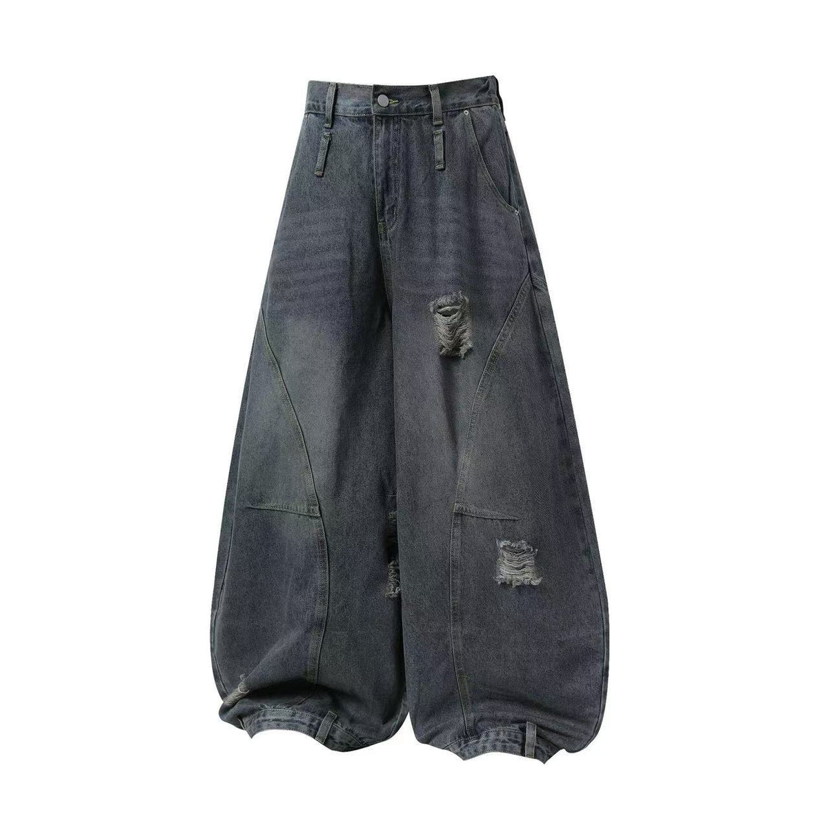 Vintage Distressed Ripped Curved Seam Baggy Wide Leg Jeans