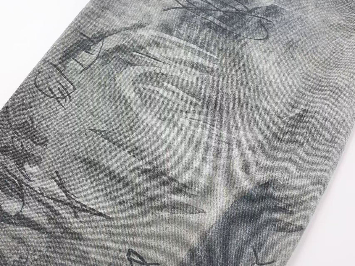 Vintage Washed Graffiti Scribble Print Baggy Wide Leg Jeans