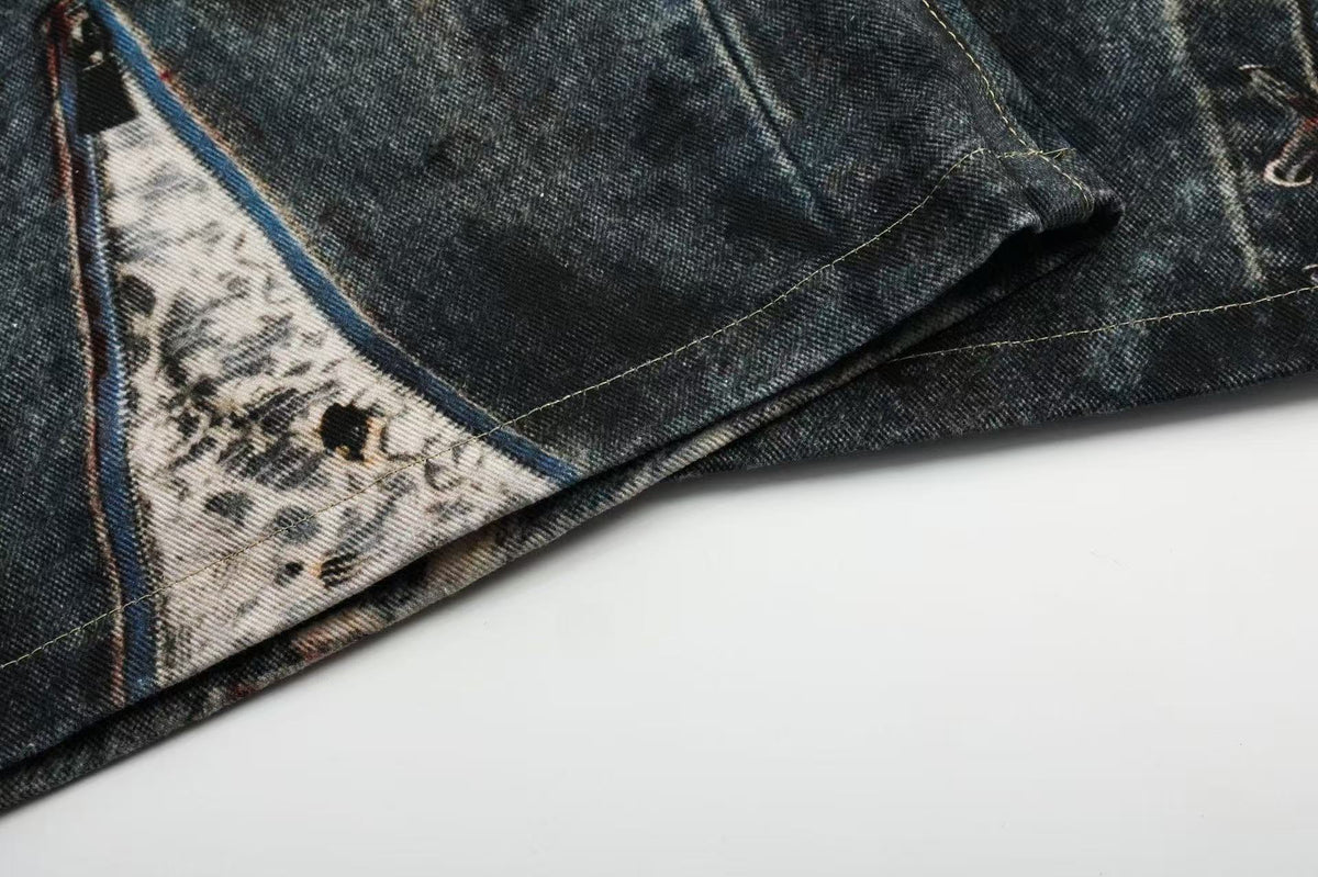 Unisex Patchwork Distressed Chain Graphic Baggy Wide Leg Jeans