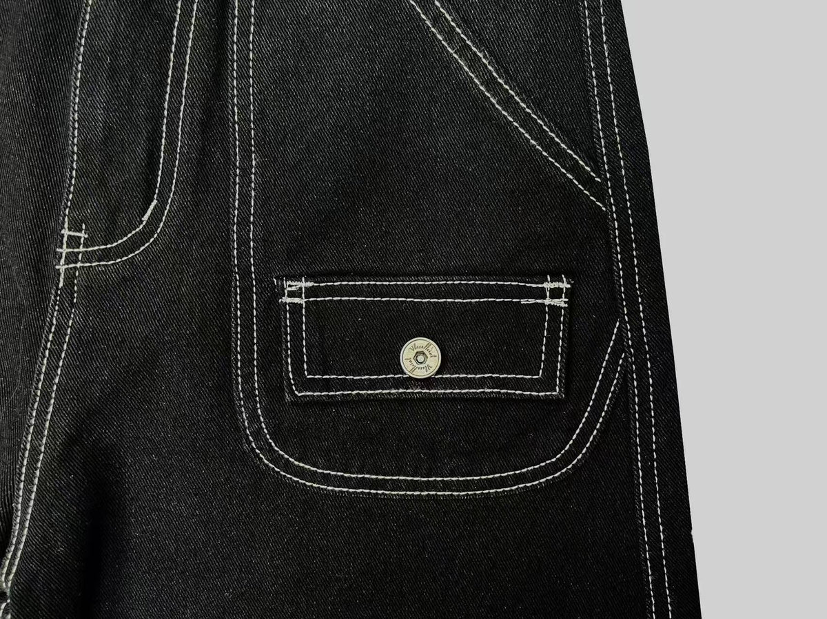 Wing Graphic Script Print Contrast Stitch Baggy Wide Leg Jeans